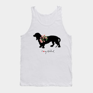 Cute Dachshund Dog Silhouette with Roses Tank Top